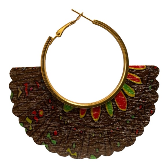 Elegant Gold and Brown Hoop Earrings - Picture 3 of 3
